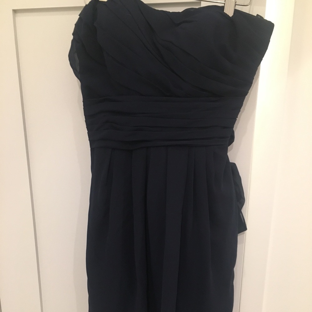 Navy blue chiffon bill levkoff bridesmaid dress
